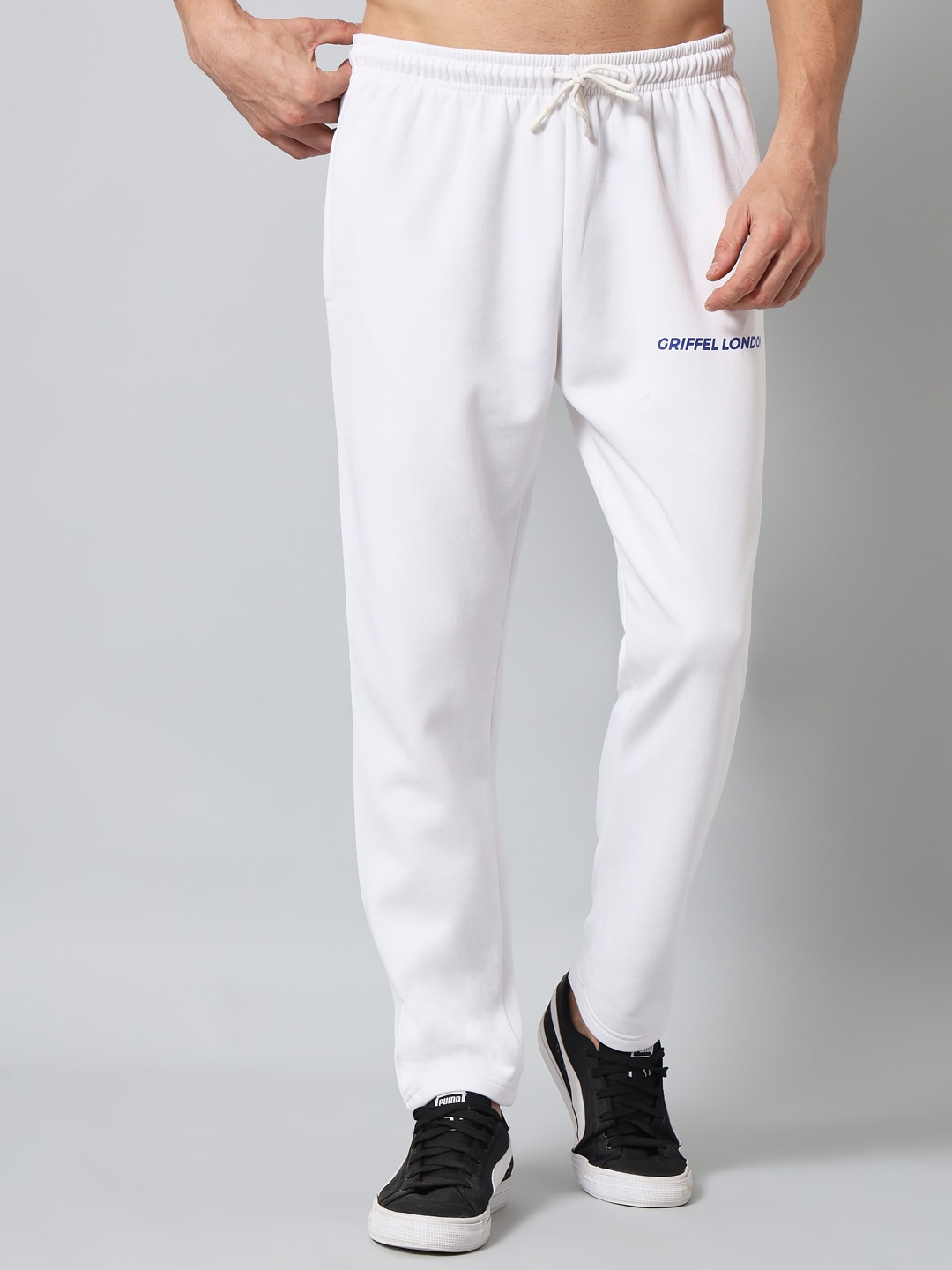 

GRIFFEL Men White Solid Cotton Track Pants