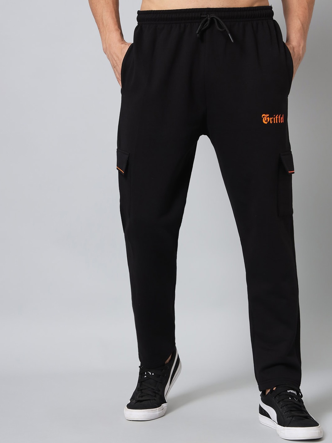 

GRIFFEL Men Black & Orange Cotton Track Pants