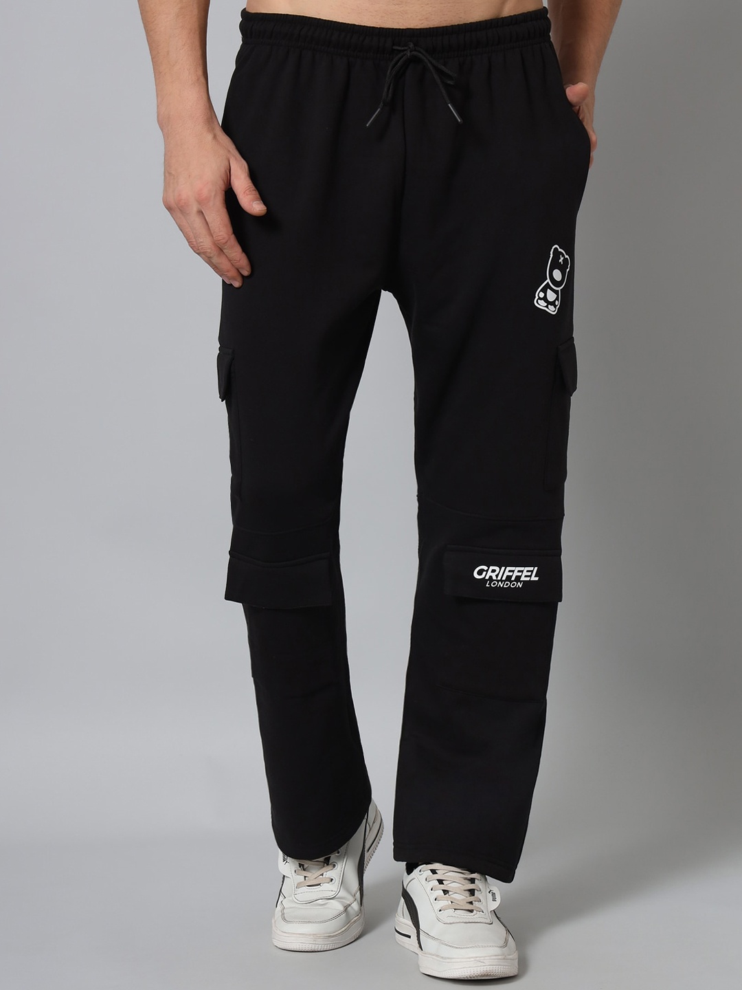 

GRIFFEL Men Black Solid Cotton Track Pants