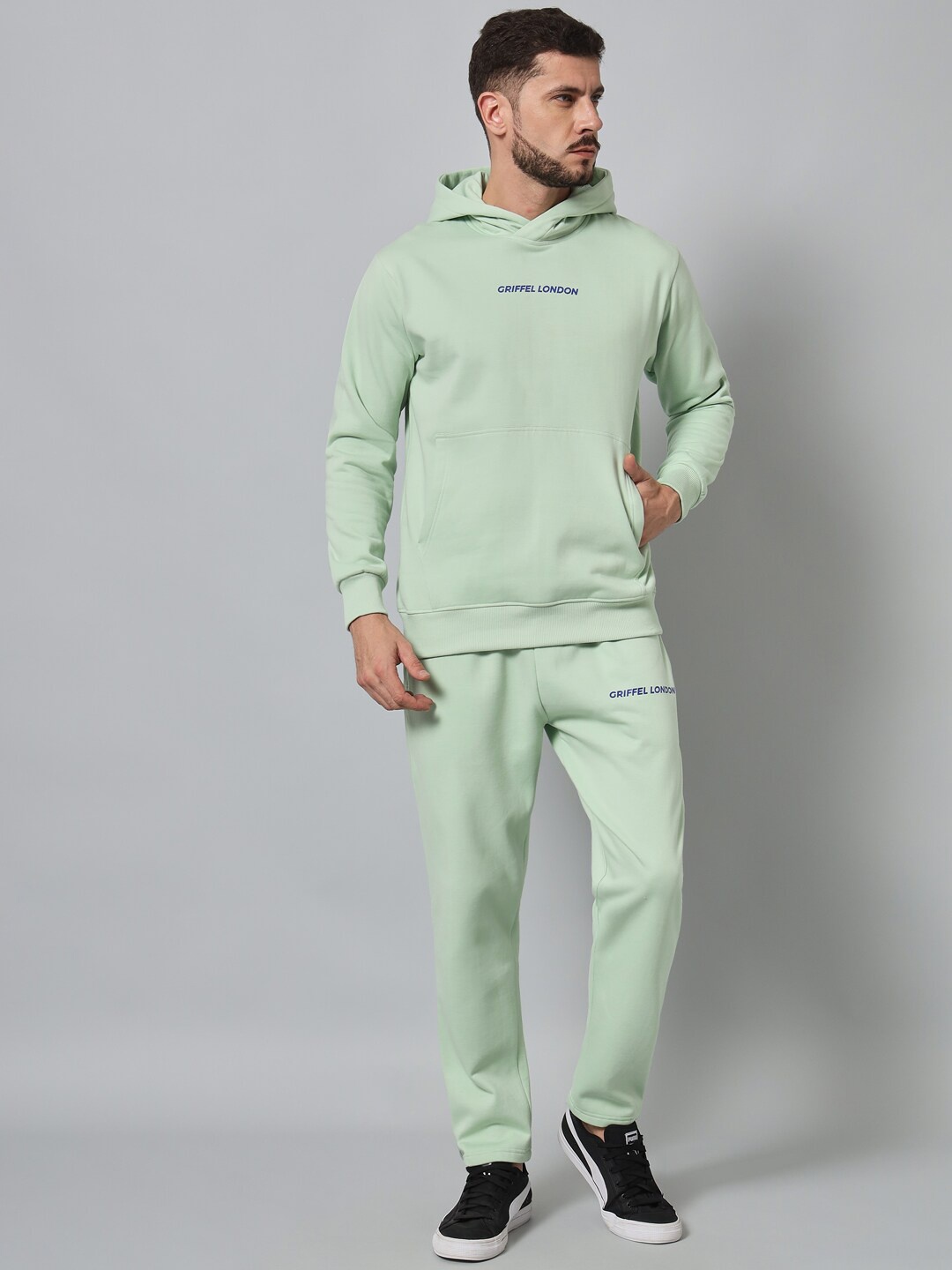 

GRIFFEL Men Sea Green Solid Cotton Tracksuit
