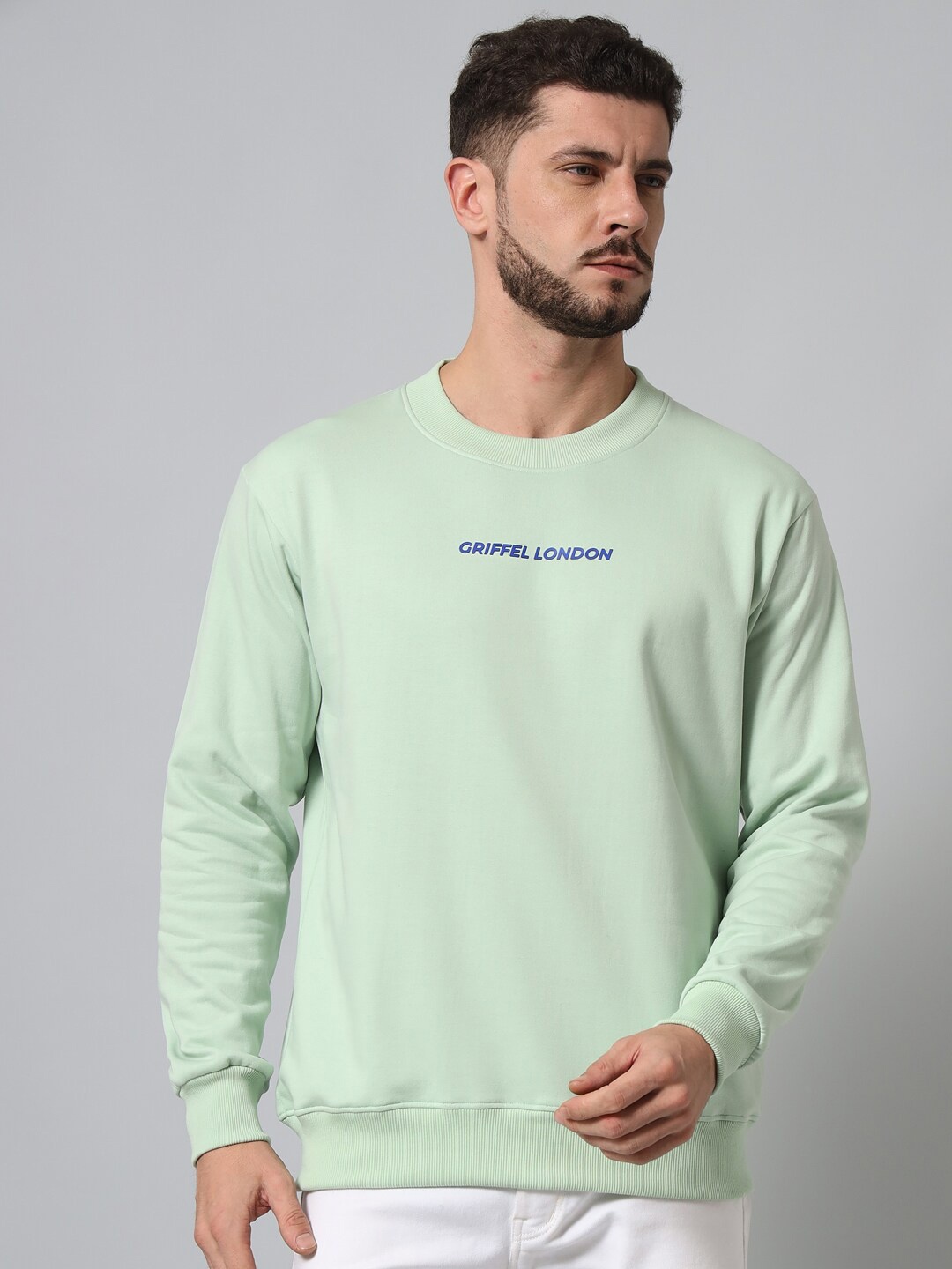 

GRIFFEL Men Sea Green Solid Sweatshirt