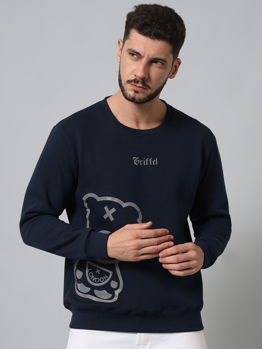 

GRIFFEL Men Navy Blue Printed Sweatshirt