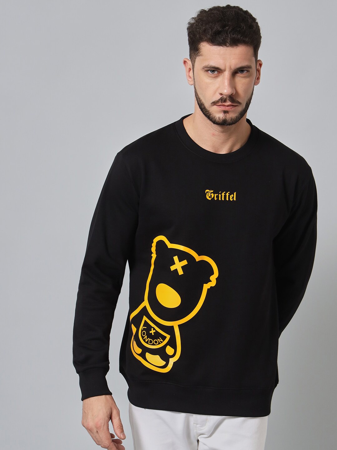 

GRIFFEL Men Black & Yellow Printed Sweatshirt