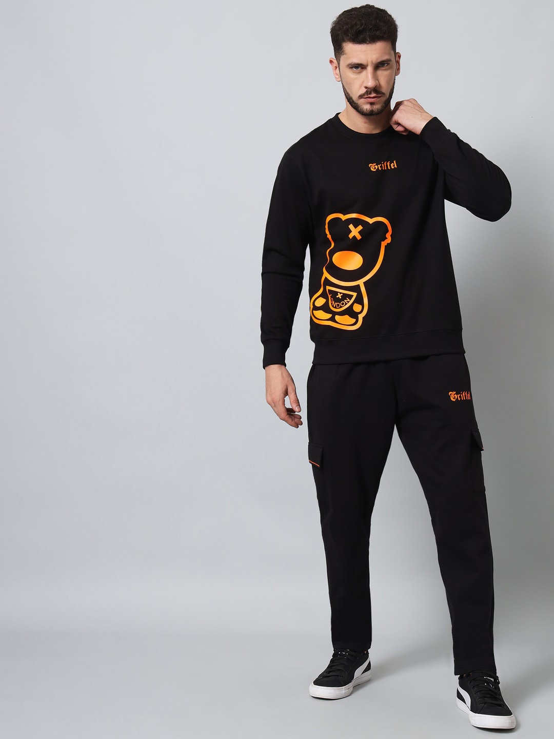 

GRIFFEL Men Black & Orange Printed Tracksuits