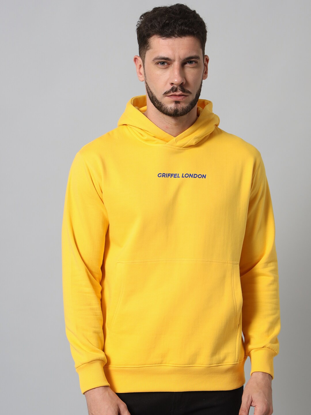 

GRIFFEL Men Yellow Printed Hooded Sweatshirt