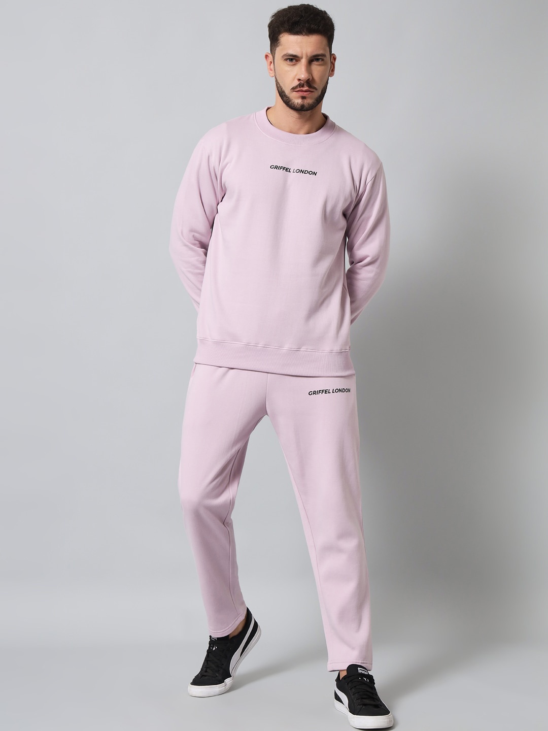 

GRIFFEL Men Purple Solid Cotton Tracksuit
