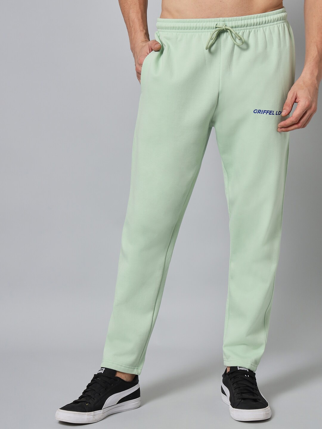 

GRIFFEL Men Sea Green Solid Cotton Track Pants