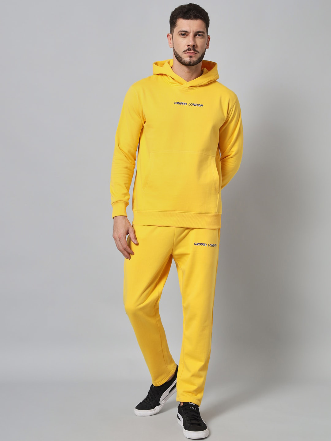 

GRIFFEL Men Yellow Solid Hooded Tracksuits