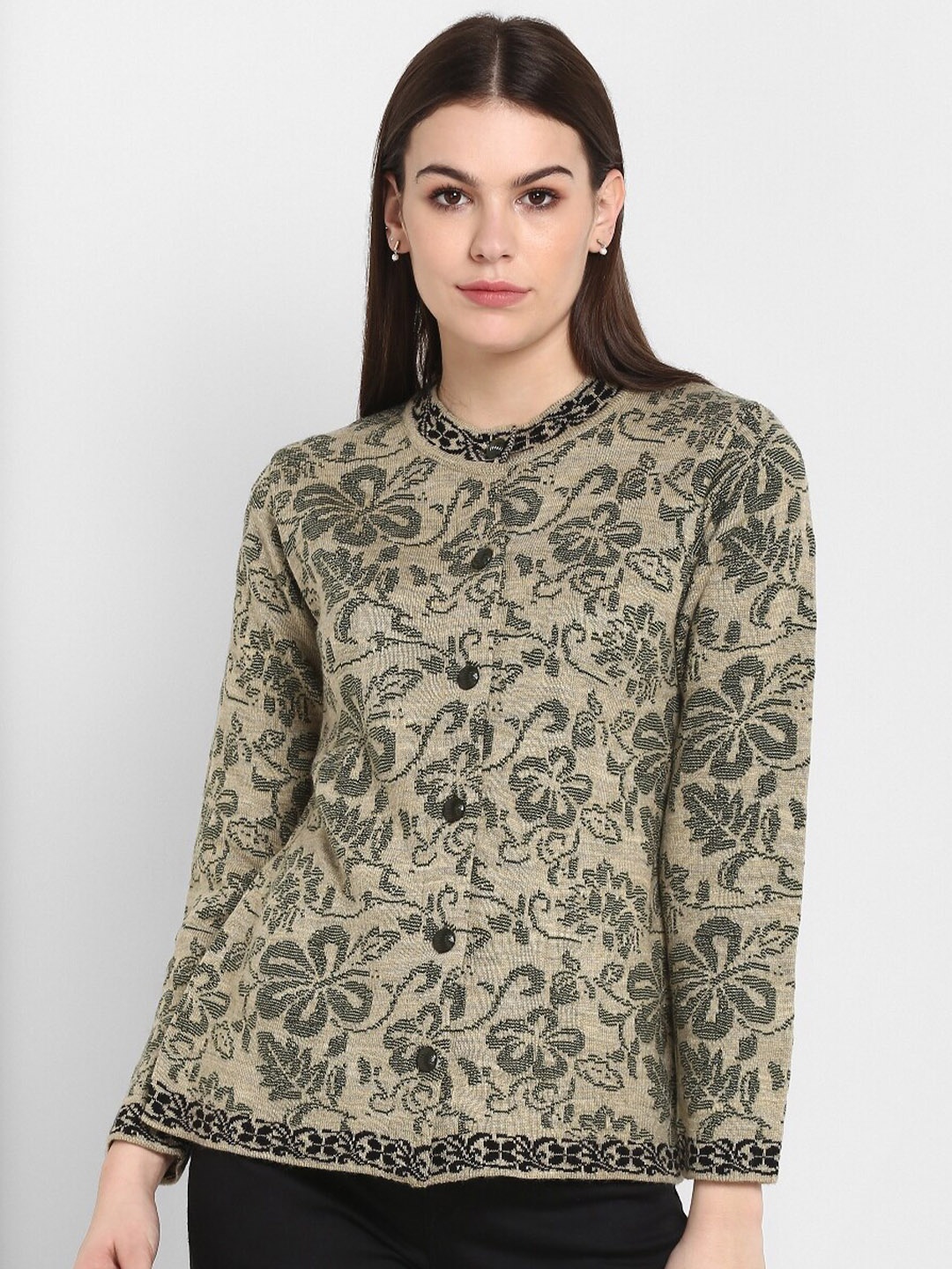 

Modeve Women Beige & Black Floral Cardigan