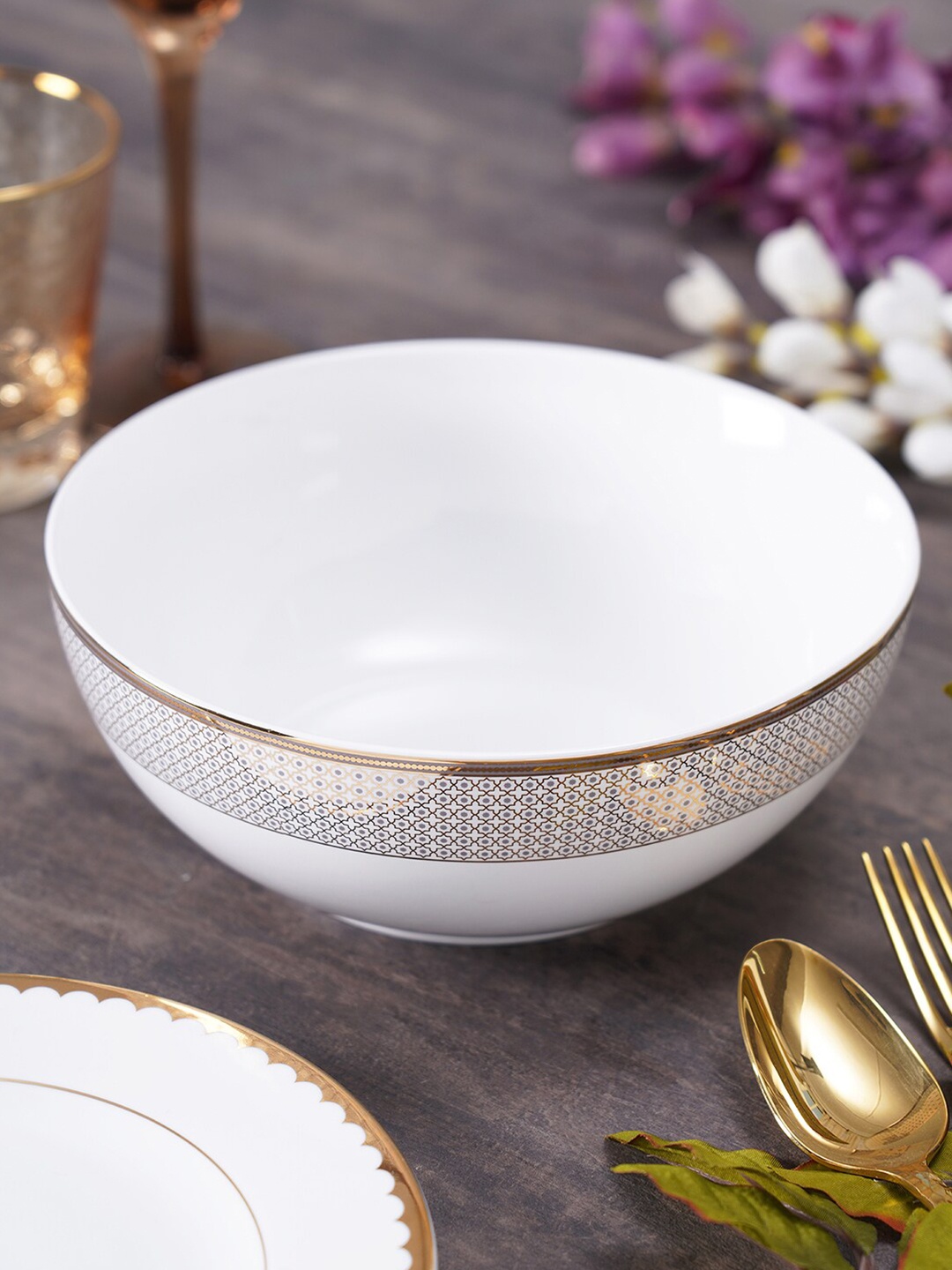 

Pure Home and Living White & Grey Printed Ceramic Matte Bowl
