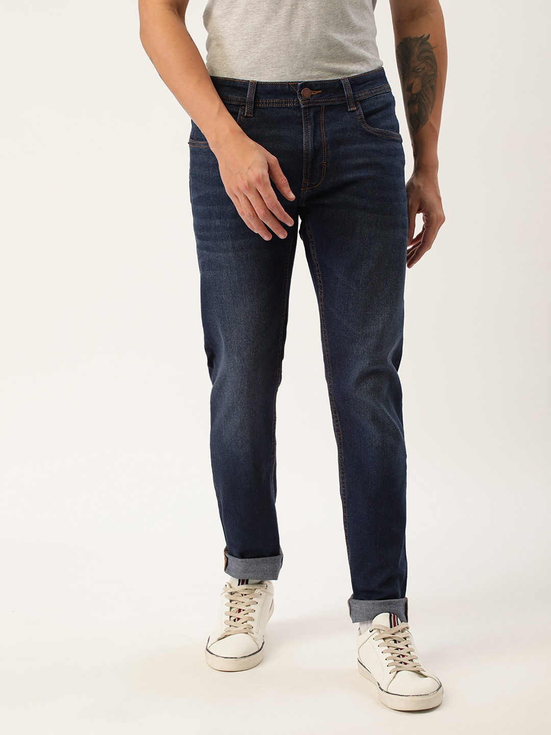 

Peter England Better Jeans Company Men Navy Blue Super Slim Fit Light Fade Jeans