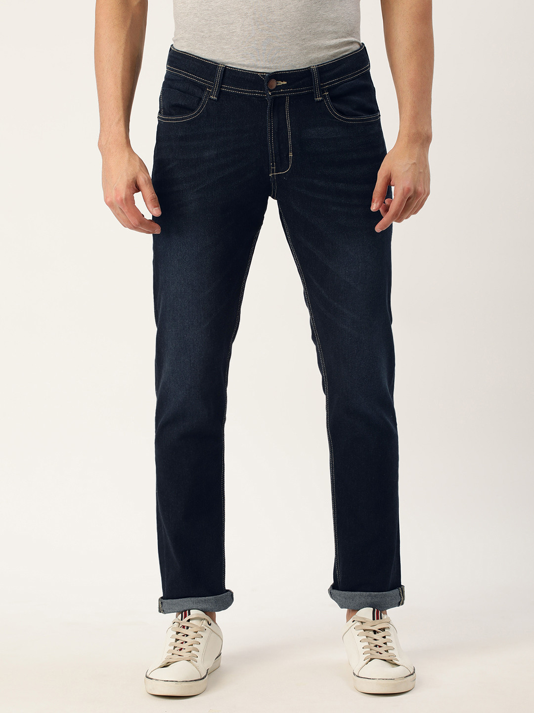 

Peter England Better Jeans Company Men Navy Blue Tapered Fit Stretchable Jeans