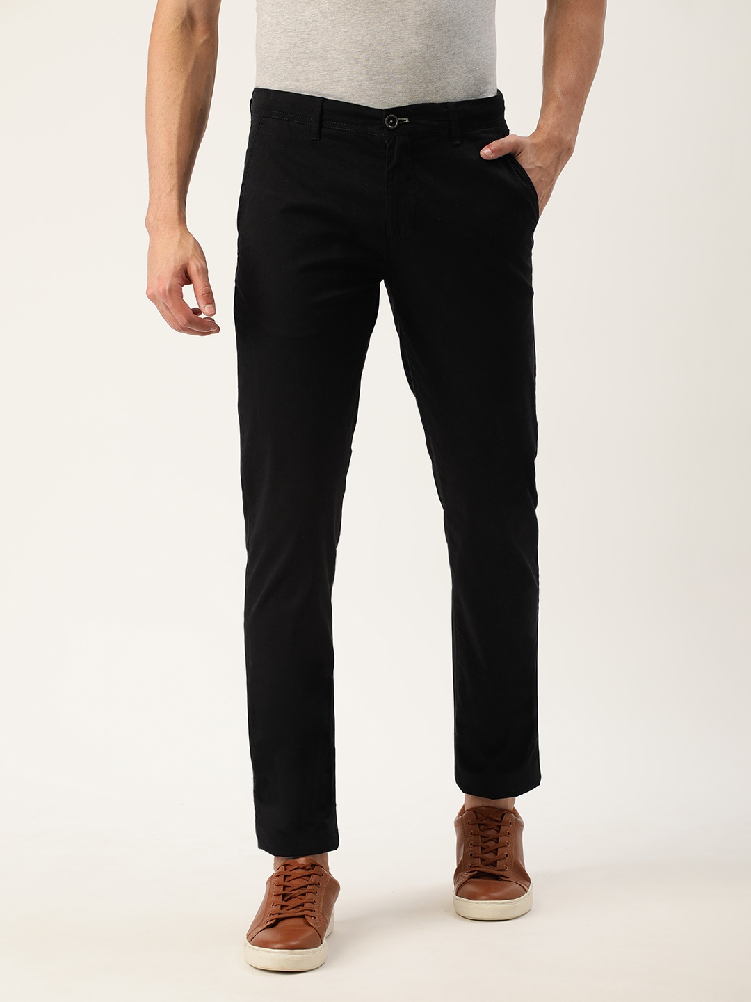 

Peter England Better Jeans Company Men Black Slim Fit Trousers