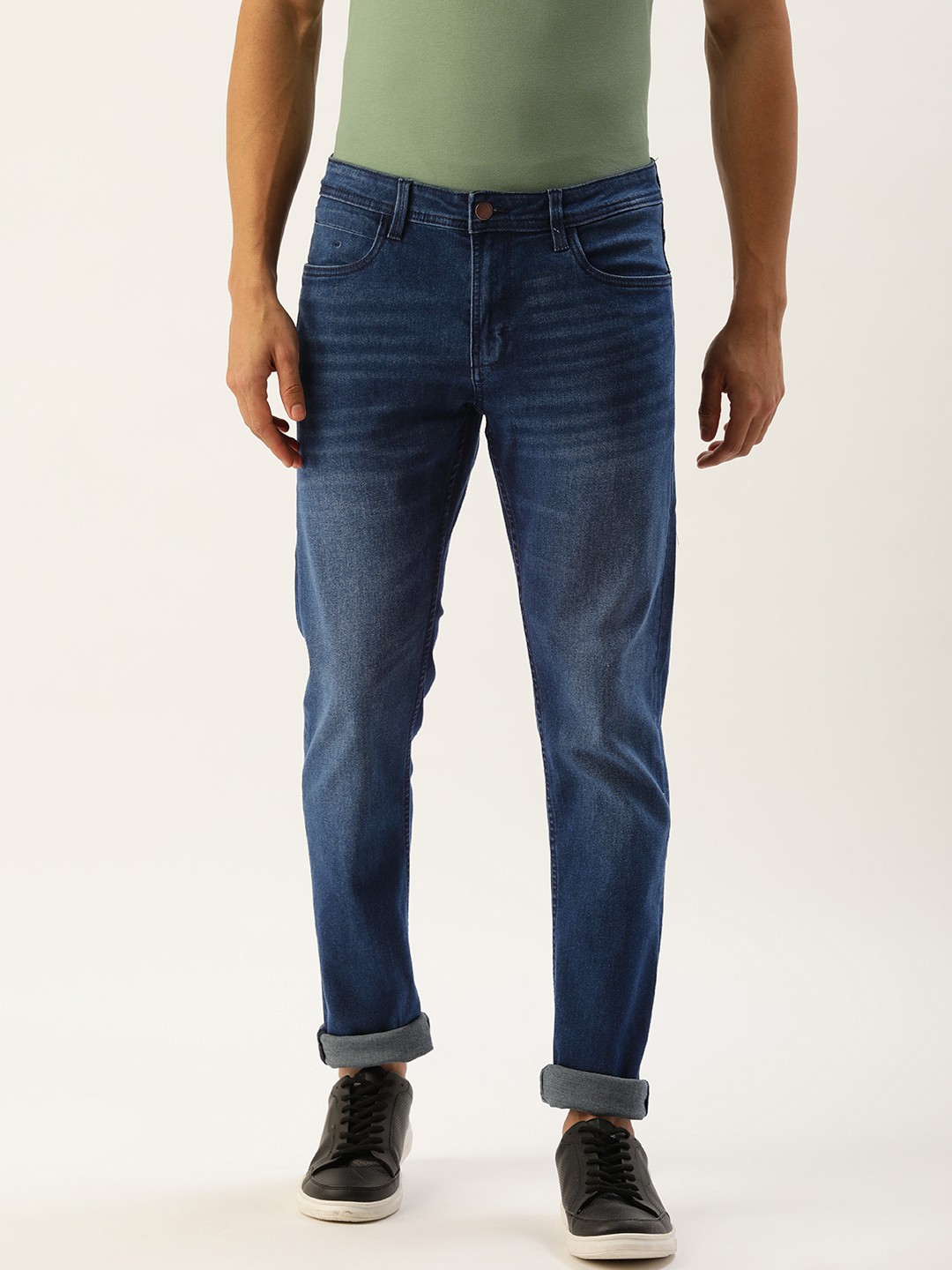 

Peter England Better Jeans Company Men Slim Fit Heavy Fade Stretchable Jeans, Navy blue