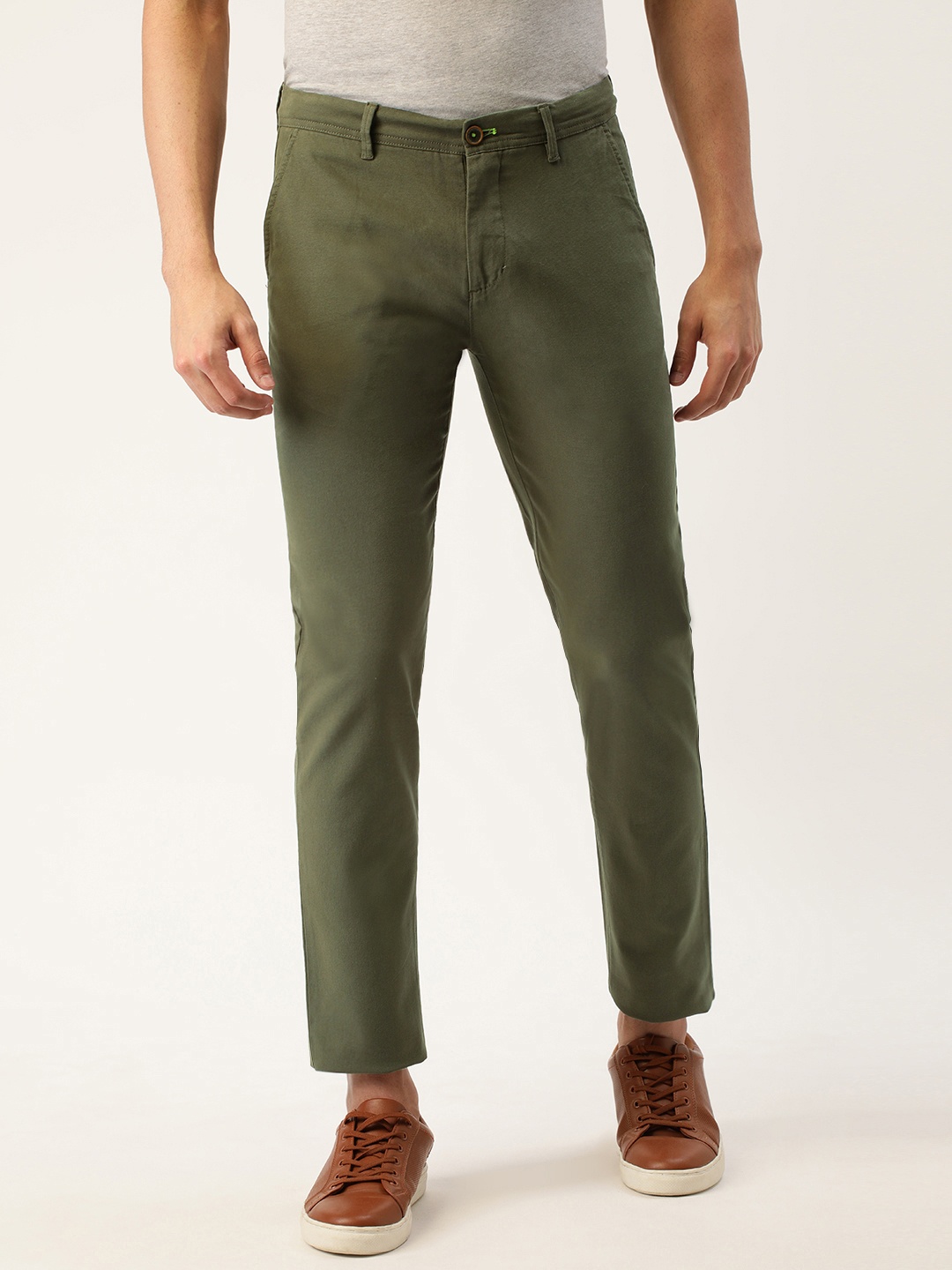 

Peter England Better Jeans Company Men Super Slim Fit Trousers, Olive