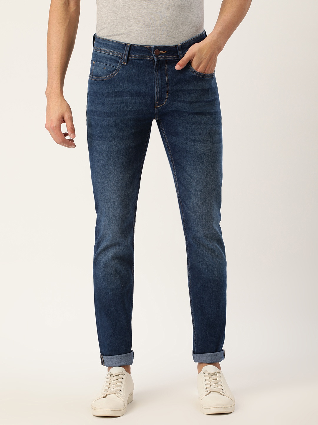 

Peter England Better Jeans Company Men Navy Blue Slim Fit Heavy Fade Stretchable Jeans