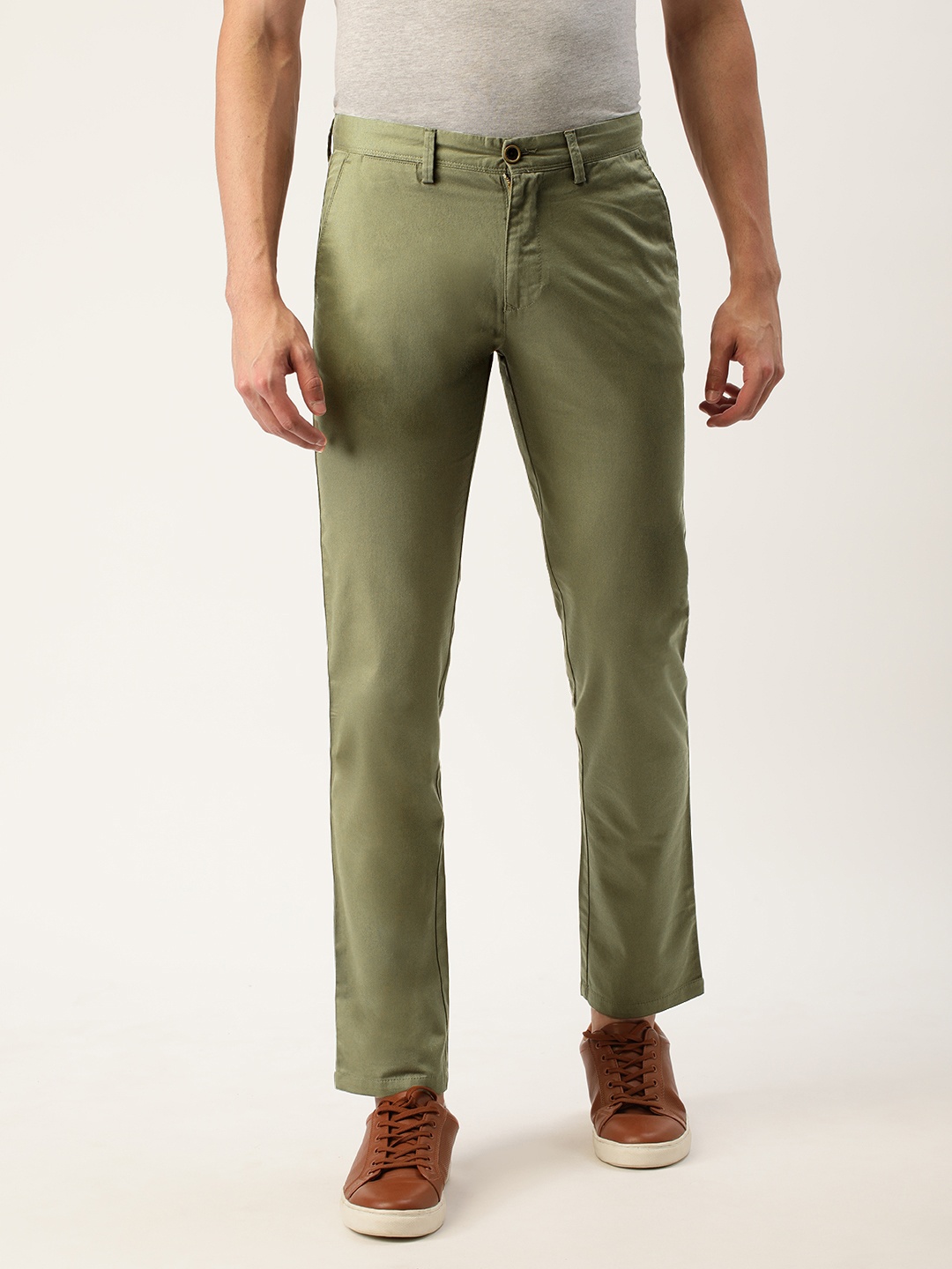 

Peter England Better Jeans Company Men Super Slim Fit Trousers, Olive