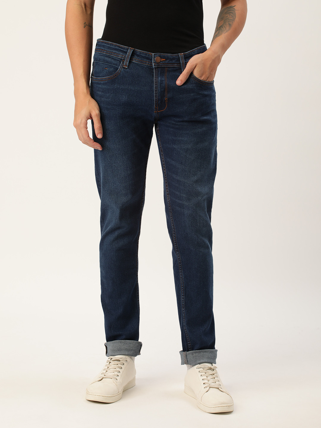 

Peter England Better Jeans Company Men Navy Blue Super Slim Fit Light Fade Jeans