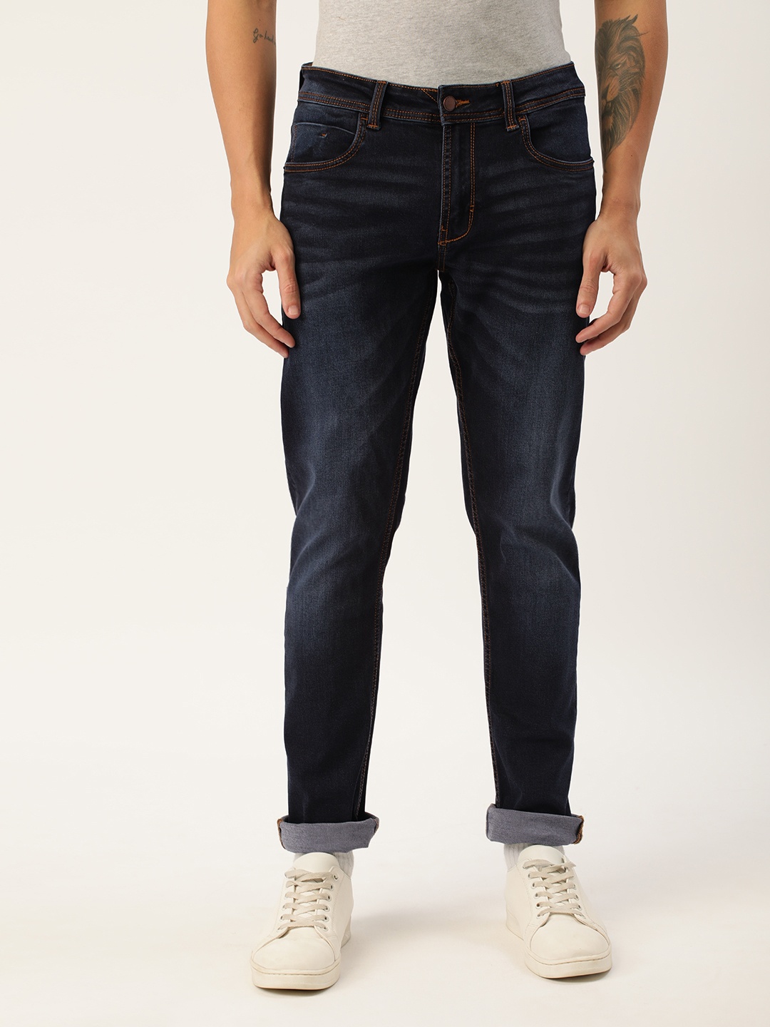 

Peter England Better Jeans Company Men Blue Super Slim Fit Mid Rise Light Fade Jeans