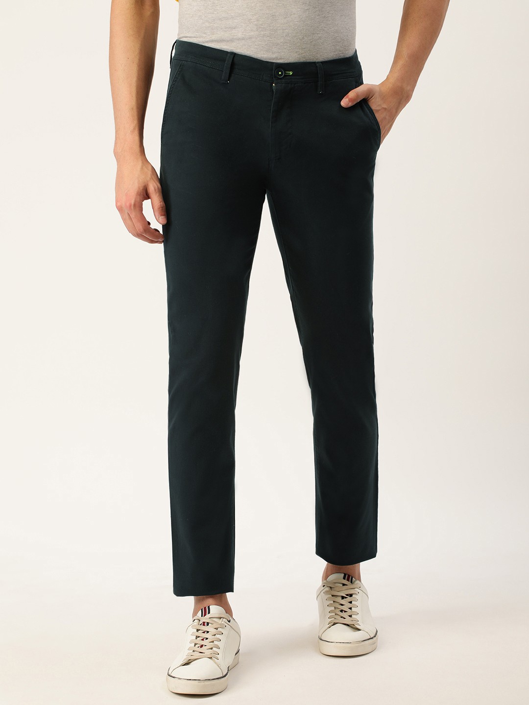 

Peter England Better Jeans Company Men Super Slim Fit Trousers, Navy blue