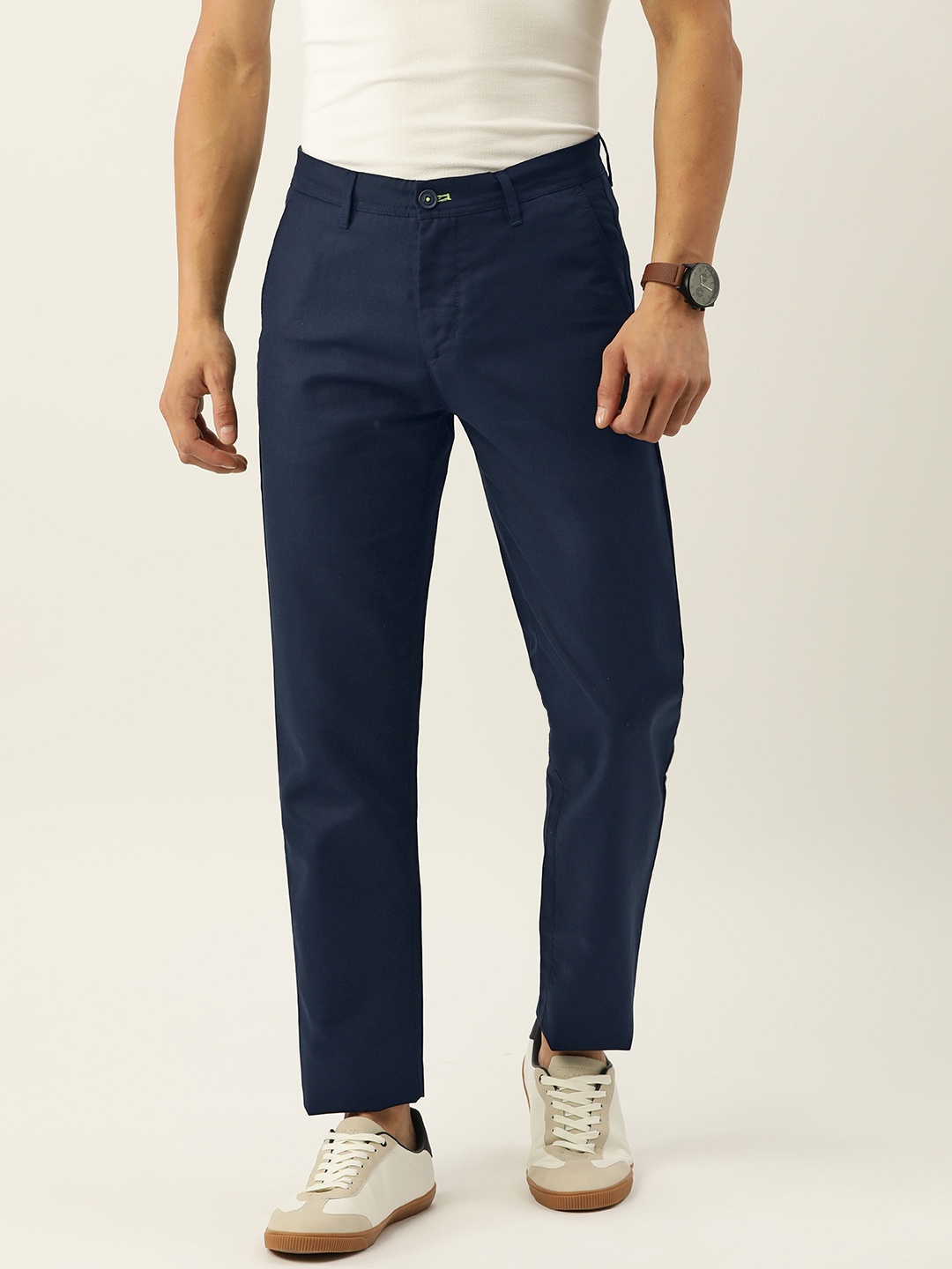

Peter England Better Jeans Company Men Super Slim Fit Trousers, Navy blue