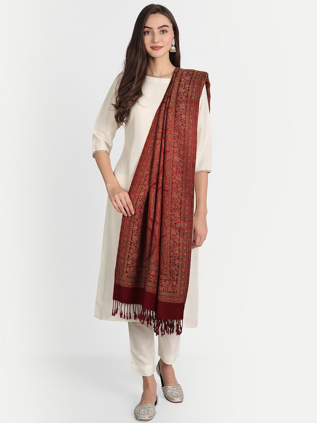 

HK colours of fashion Women Maroon Woven-Design Shawl