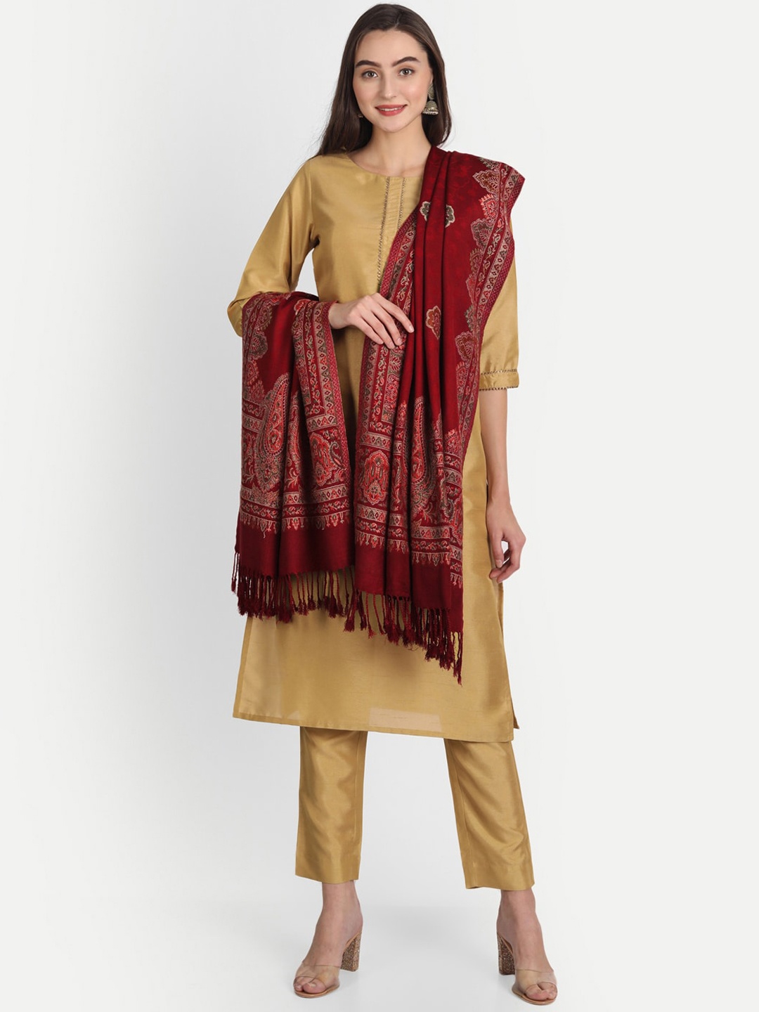 

HK colours of fashion Women Maroon Self-Design Shawl
