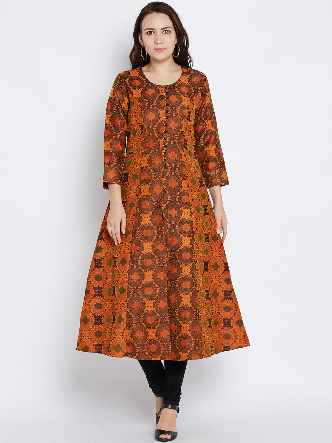 

Shree Women Orange & Olive Green Printed A-Line Kurta