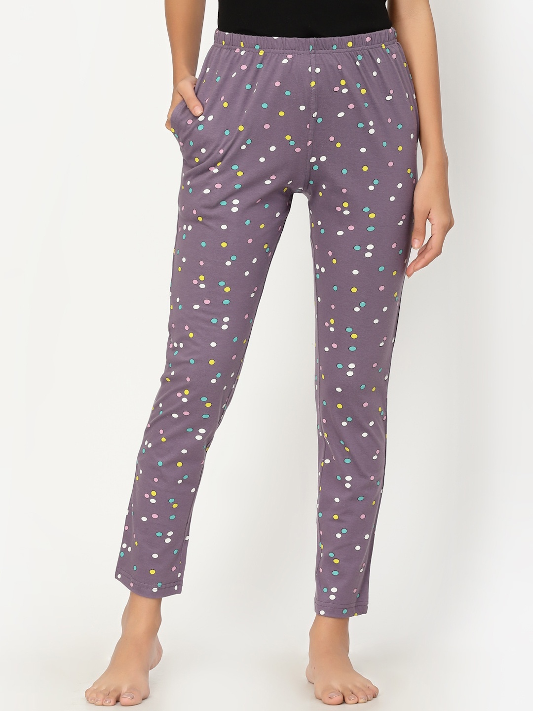 

Sweet Dreams Women Purple Printed Pure Cotton Lounge Pants