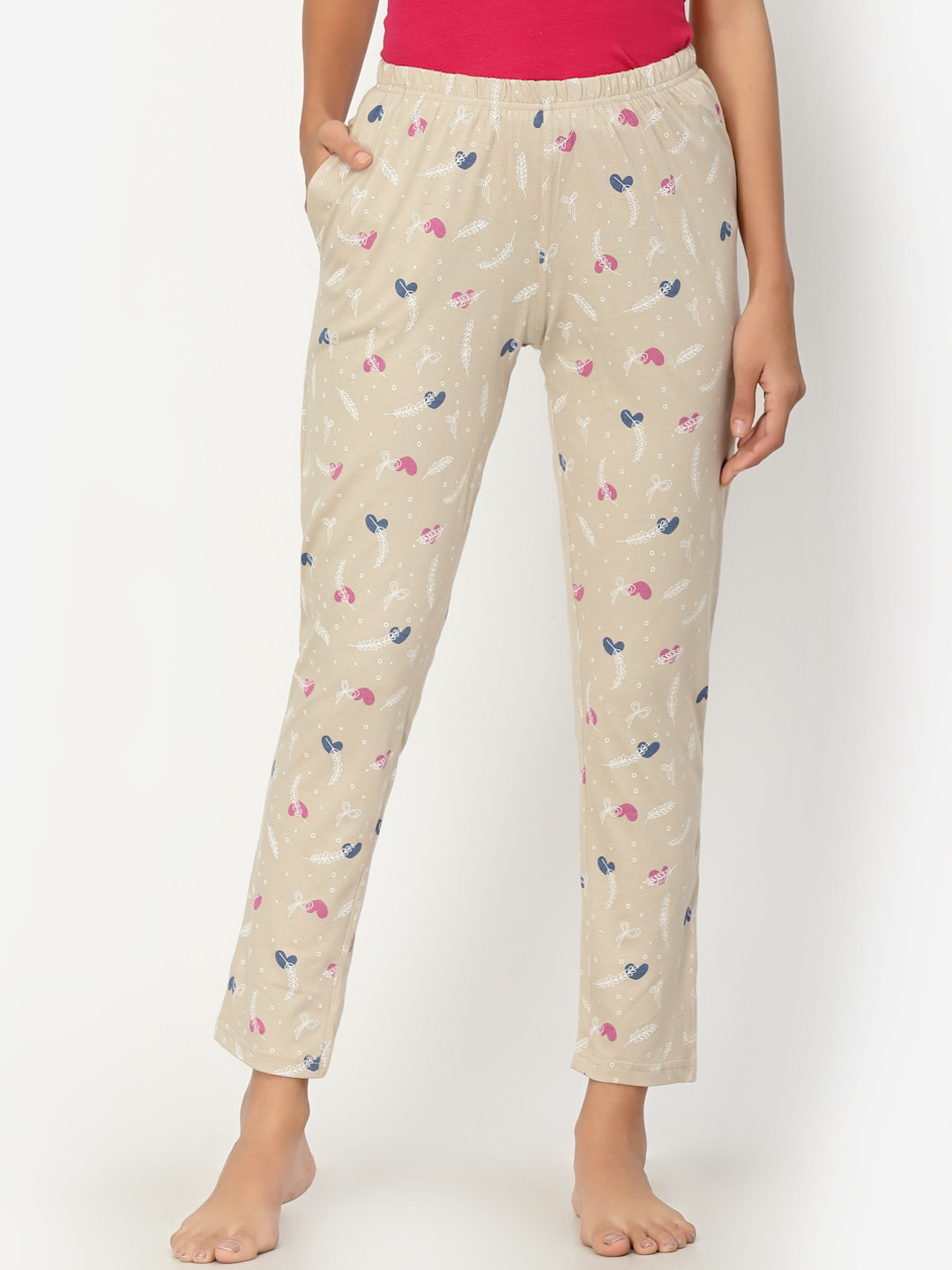 

Sweet Dreams Women Beige & Pink Printed Pure Cotton Lounge Pants