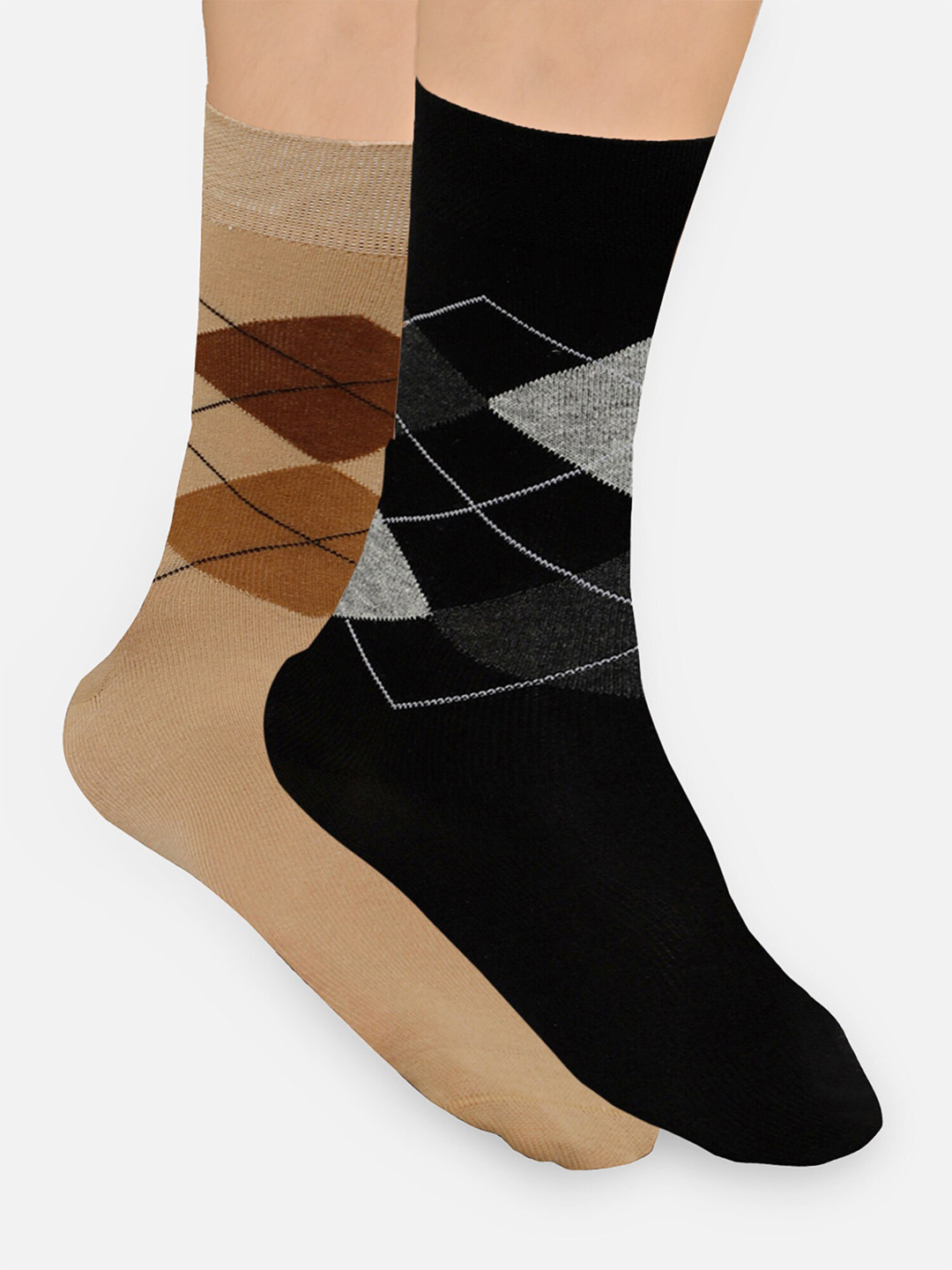 

Bodycare Men Pack of 2 Patterned Calf-Length Cotton Socks, Beige