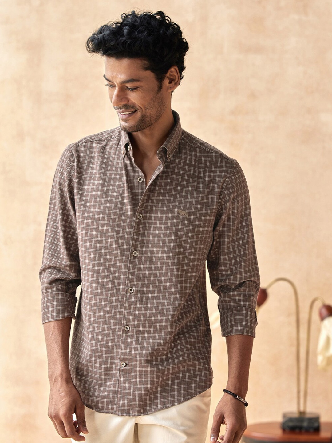 

Andamen Men Brown Classic Checked Cotton Casual Shirt
