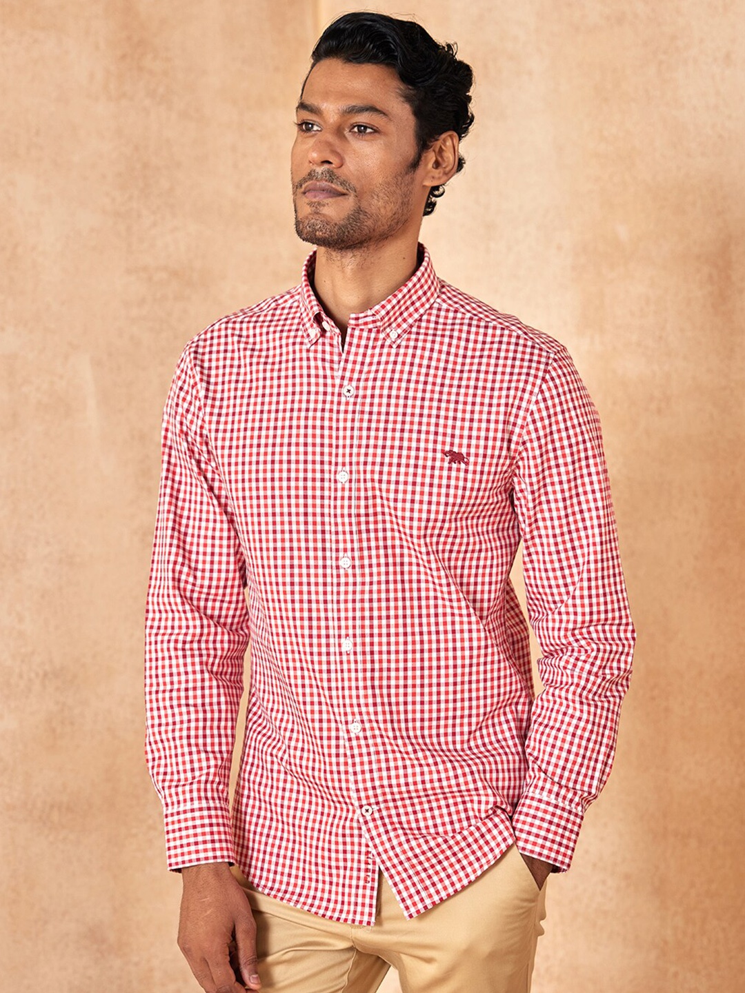 

Andamen Men Red Classic Checked Cotton Casual Shirt