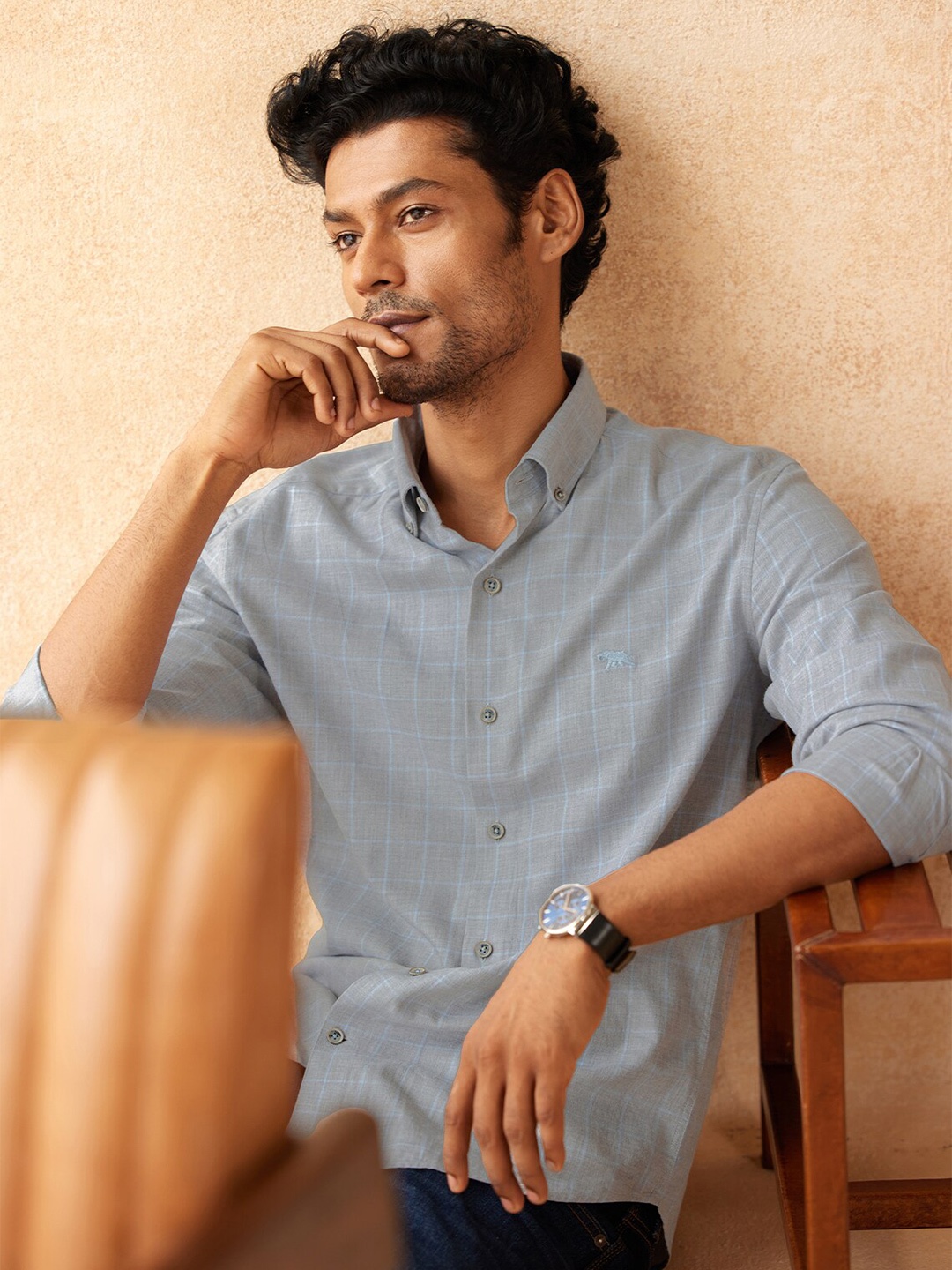 

Andamen Men Grey Classic Casual Cotton Shirt