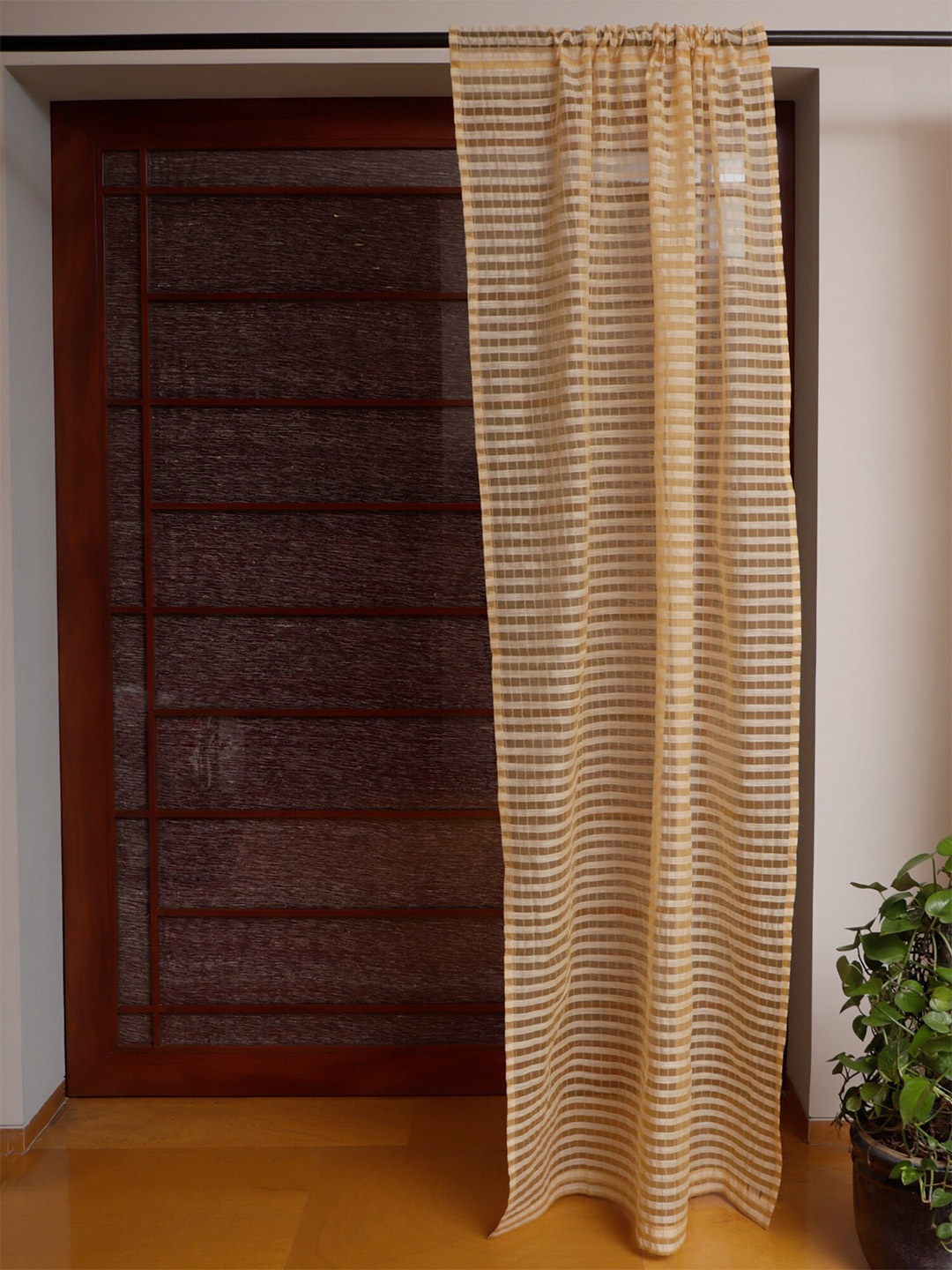 

ZEBA Yellow & Transparent Striped Sheer Door Curtain