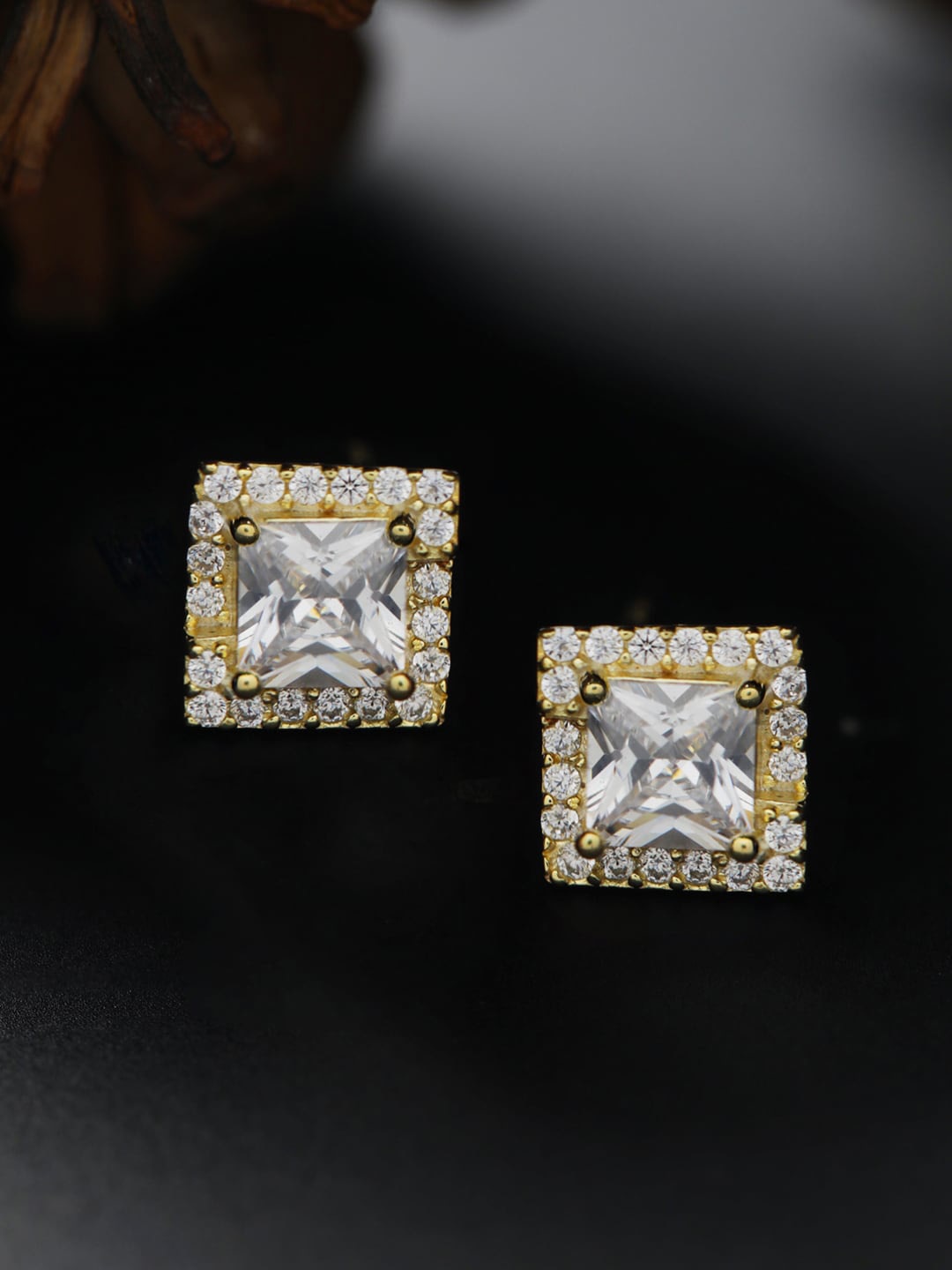 

SHEER by Priyaasi 925 Sterling Silver Gold-Plated Square Studs