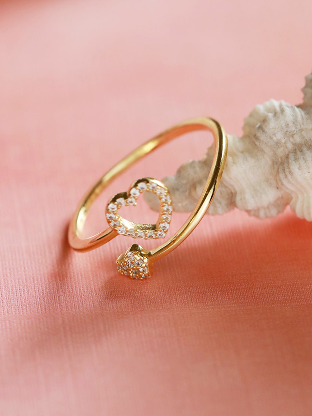 

SHEER by Priyaasi Sterling Silver Gold-Plated White AD-Studded Finger Ring