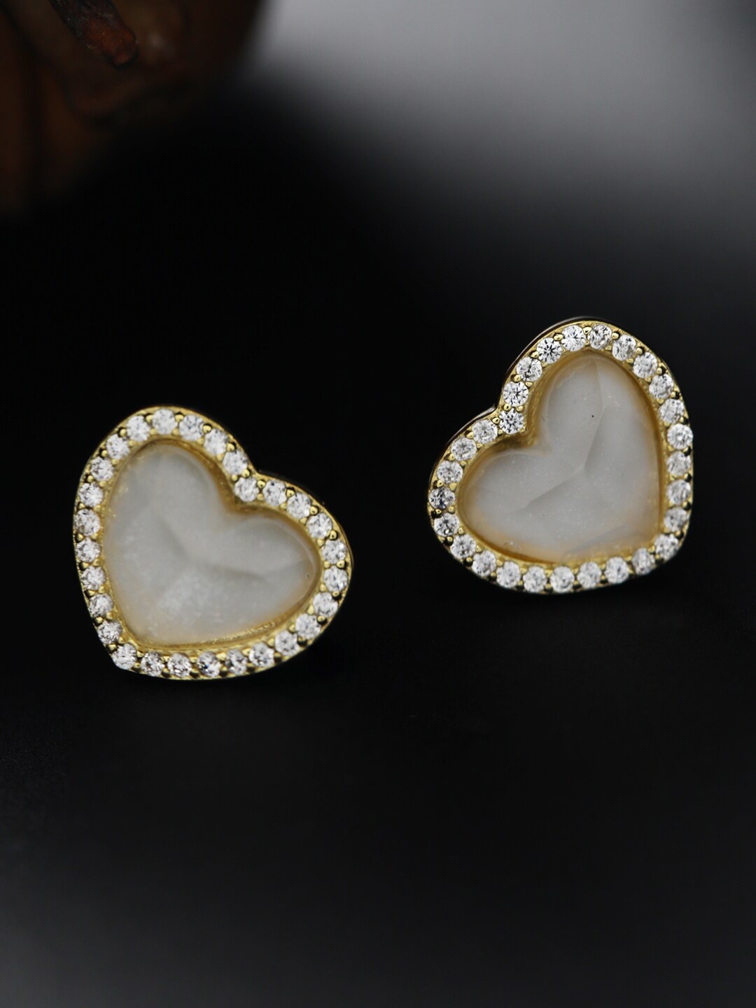 

SHEER by Priyaasi 925 Sterling Silver Gold-Plated AD Studded Heart Shaped Studs