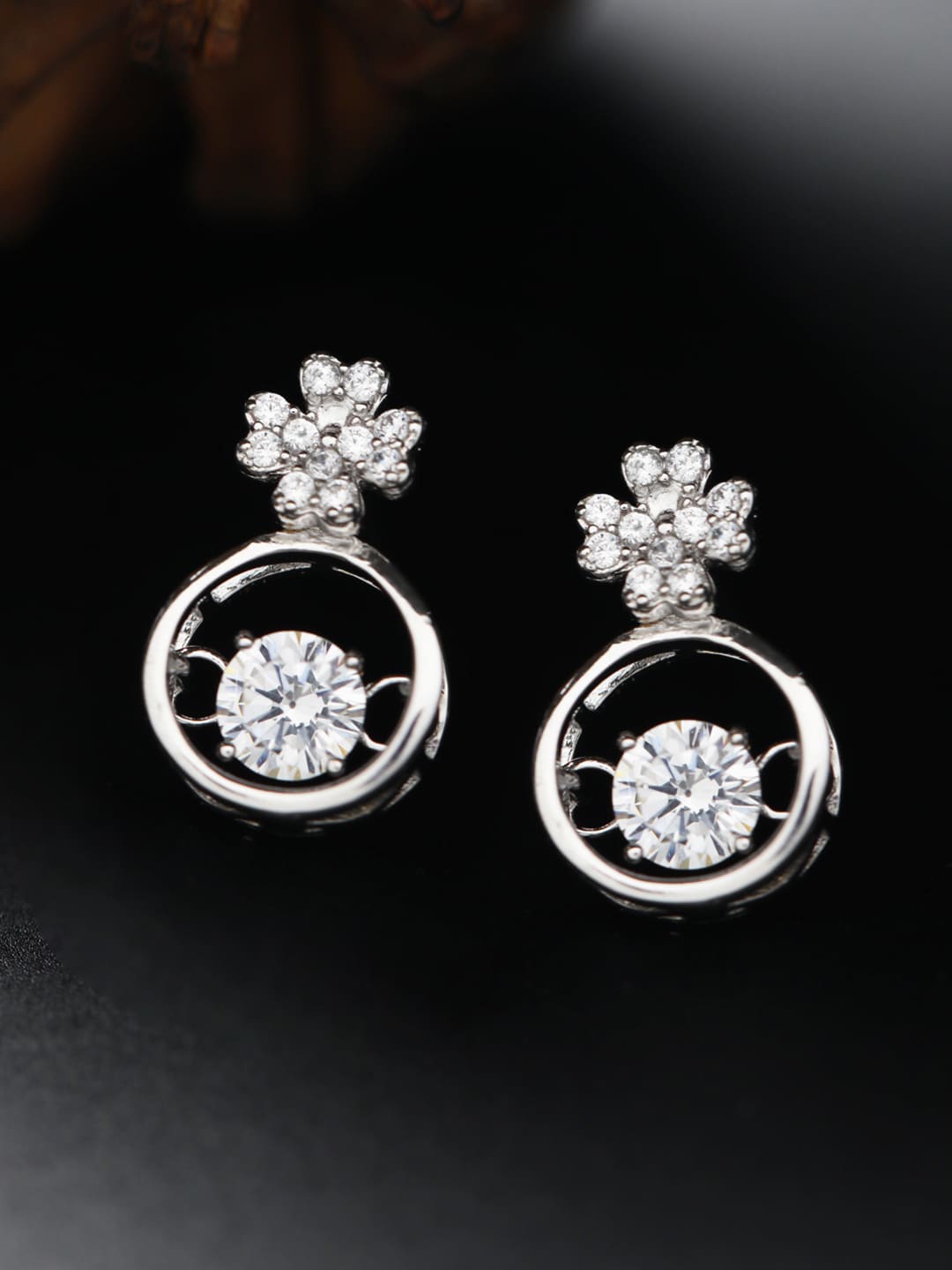

SHEER by Priyaasi 925 Sterling Silver AD Studded Floral Drop Earrings