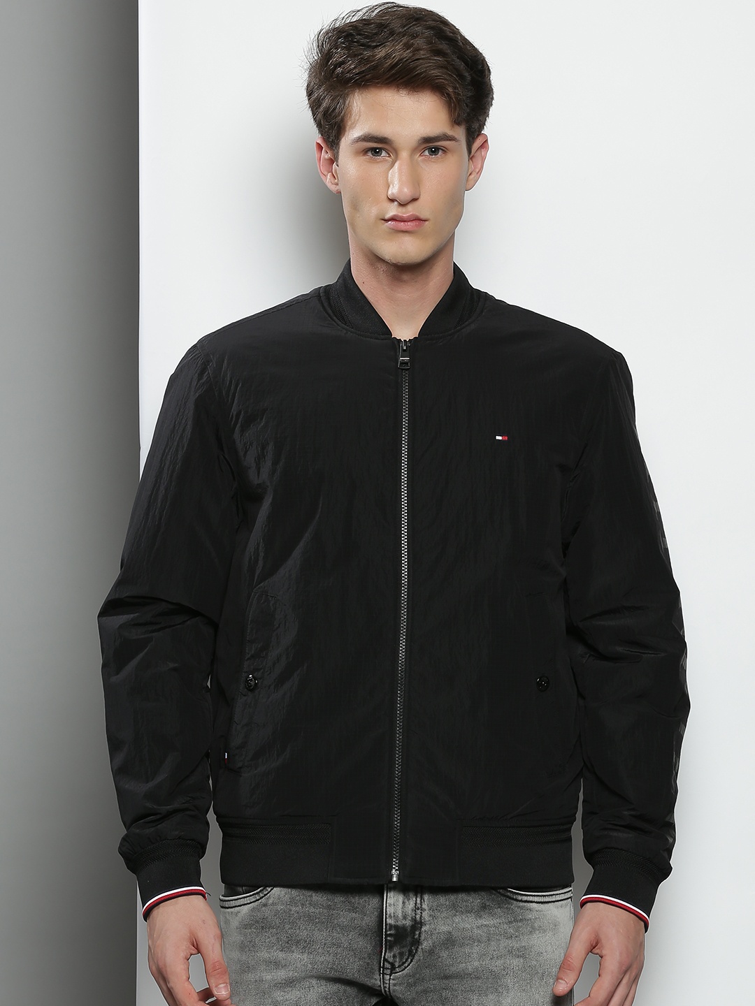 

Tommy Hilfiger Men Black Solid Bomber Jacket