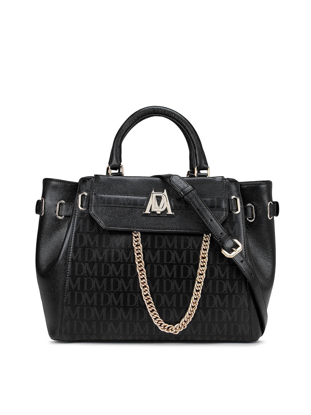 

Da Milano Women Black Textured Leather Structured Handheld Bag