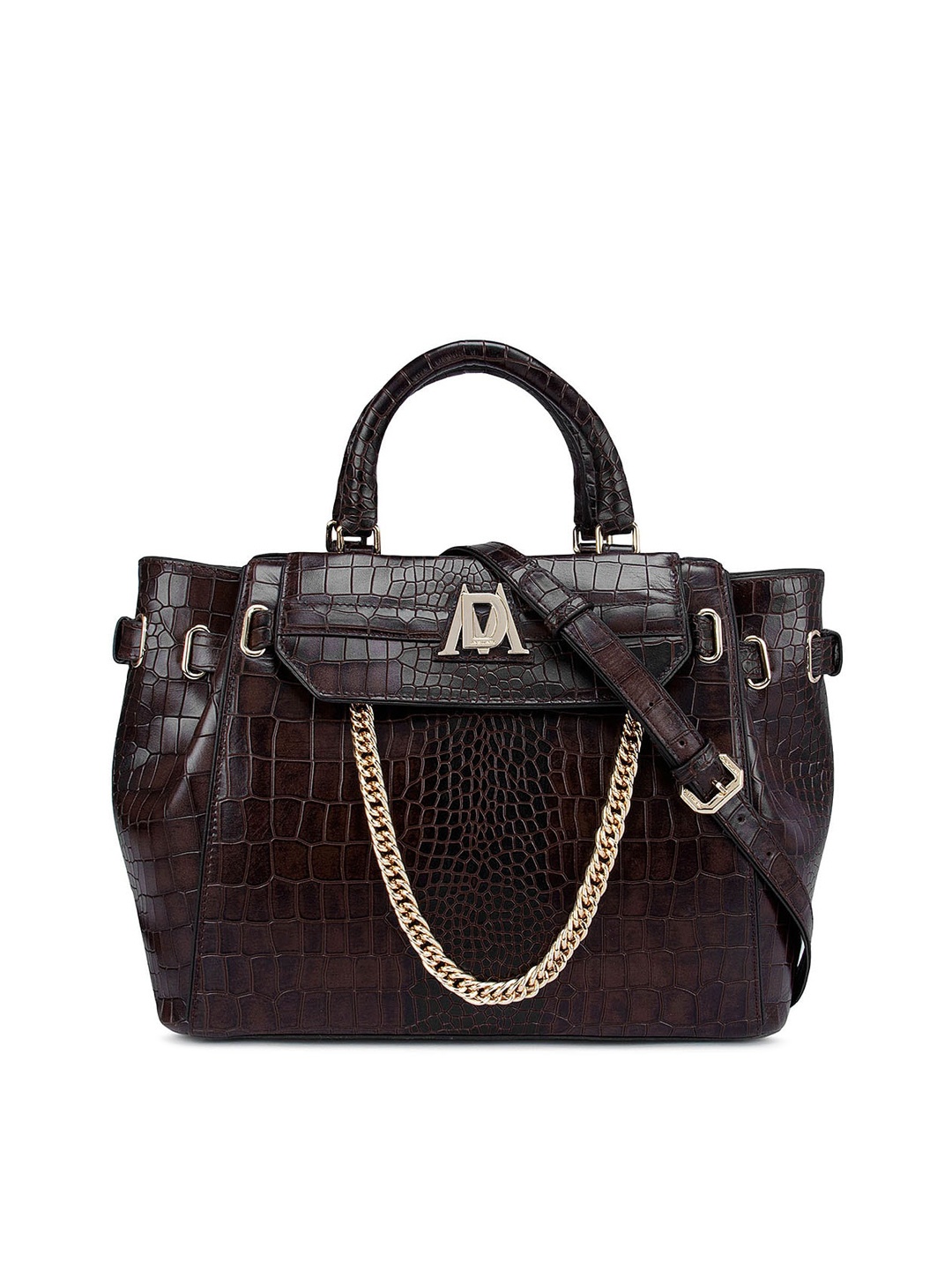 

Da Milano Women Brown Animal Textured Leather Swagger Handheld Bag