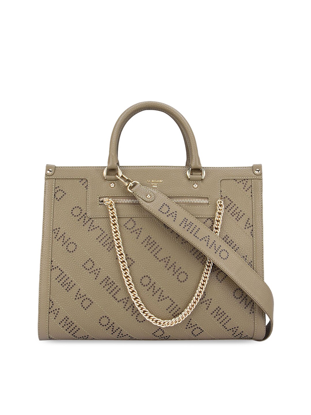 

Da Milano Women Green Printed Leather Structured Handheld Bag