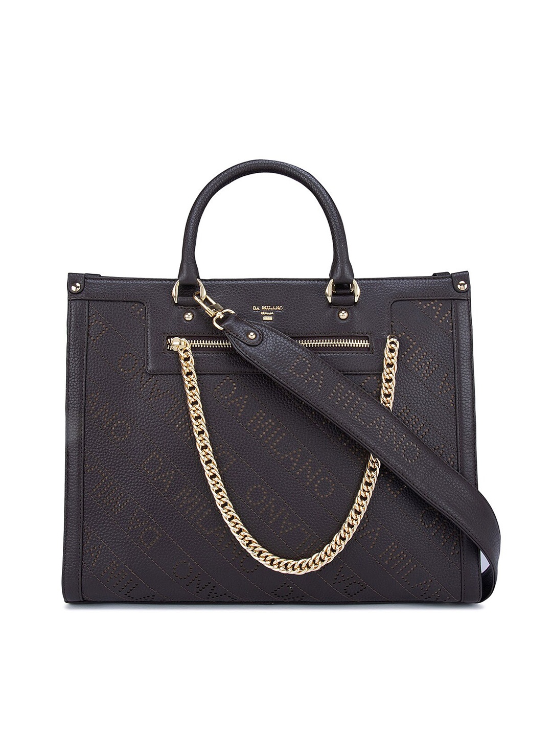 

Da Milano Women Brown Textured Leather Structured Handheld Bag