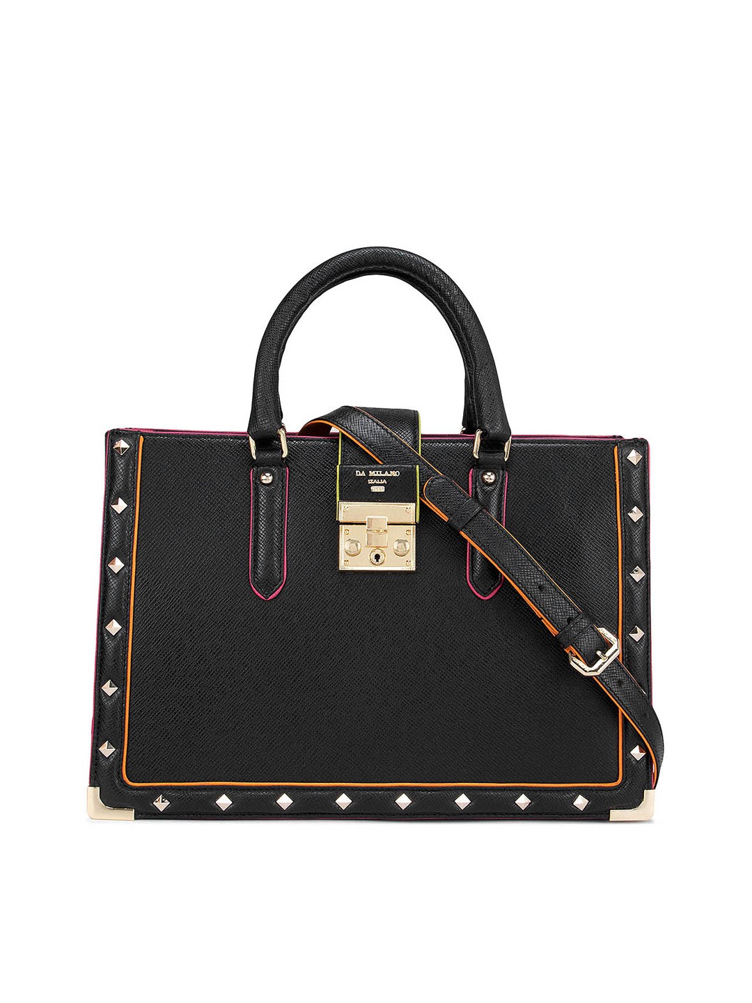 

Da Milano Women Black Leather Structured Handheld Bag