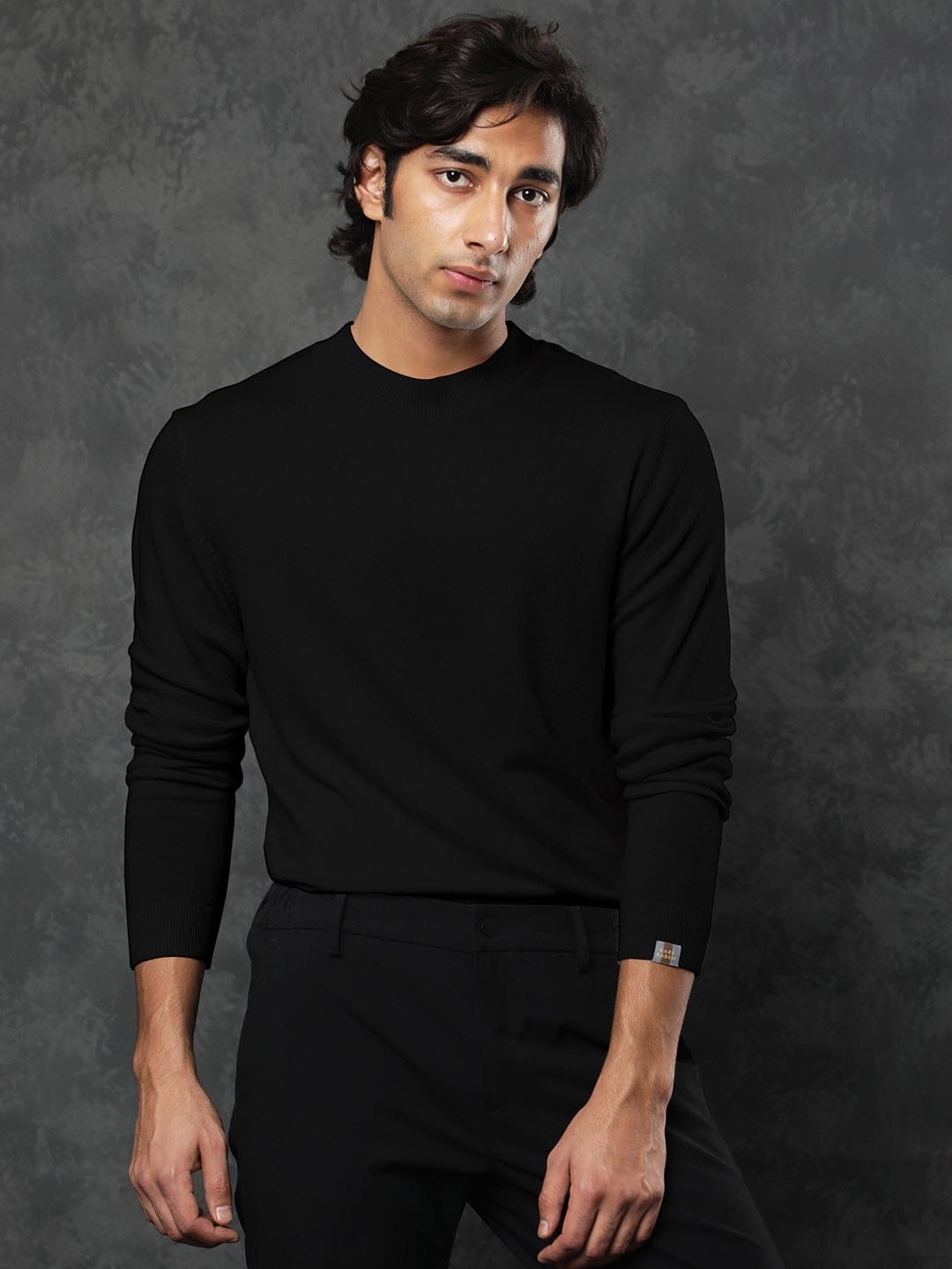 

RARE RABBIT Men Alfo Slim Fit Solid Sweatshirt, Black