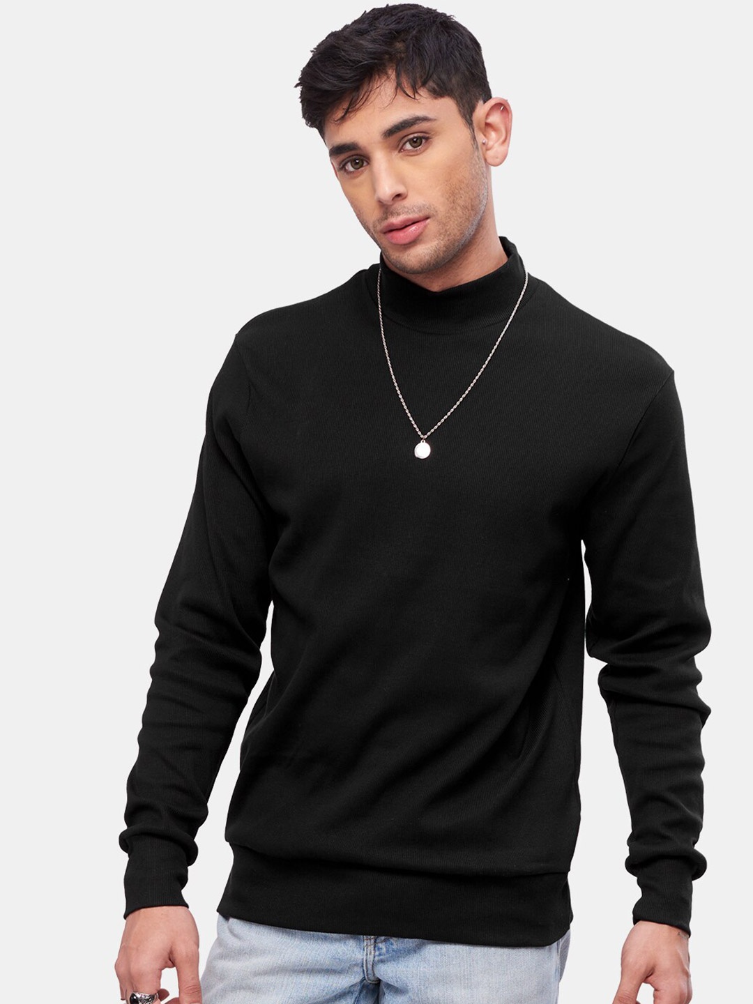 

The Souled Store Men Cotton High Neck Solid Sweatshirt, Black