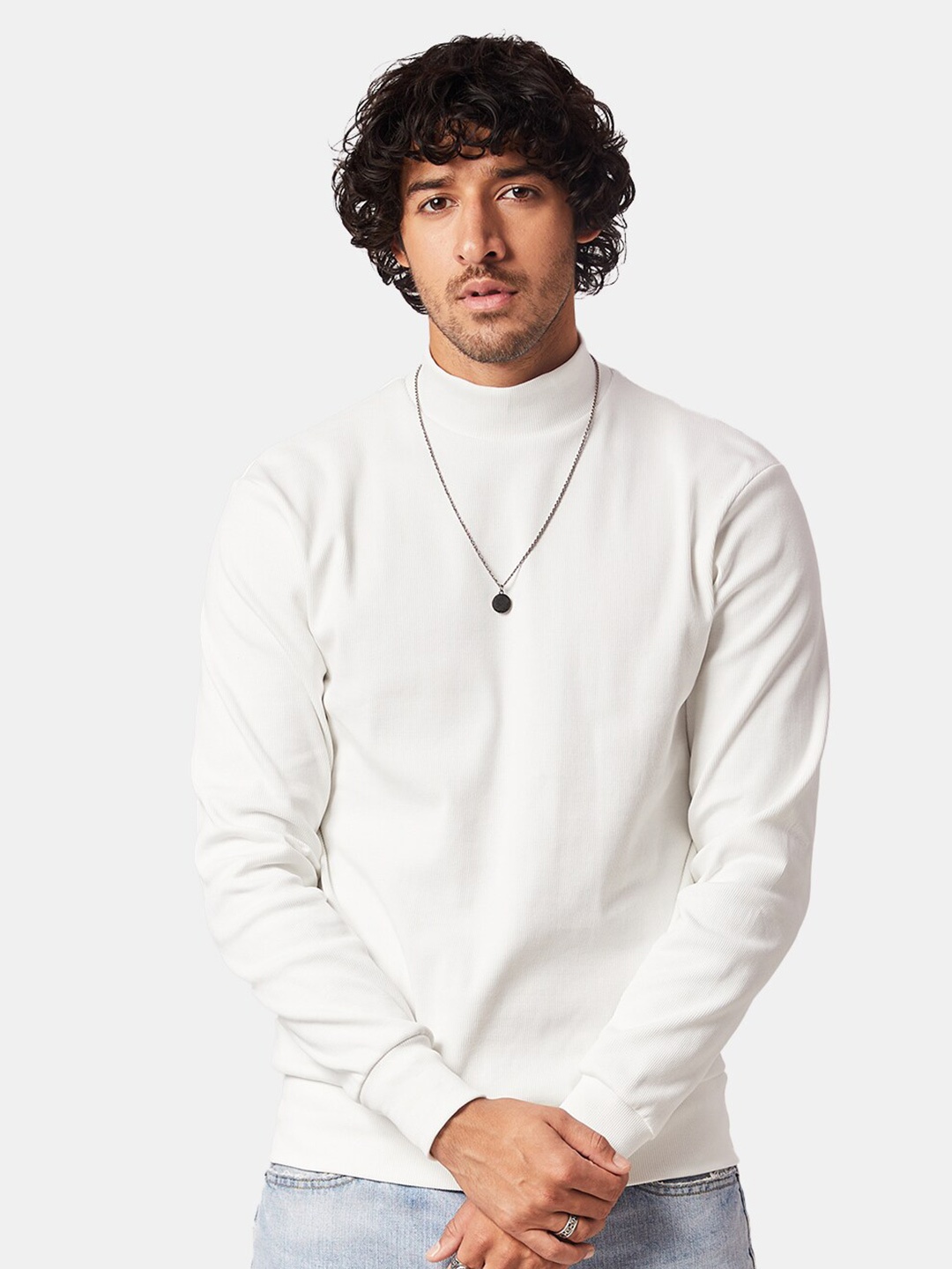 

The Souled Store Men Solid High Neck Cotton Sweatshirt, White