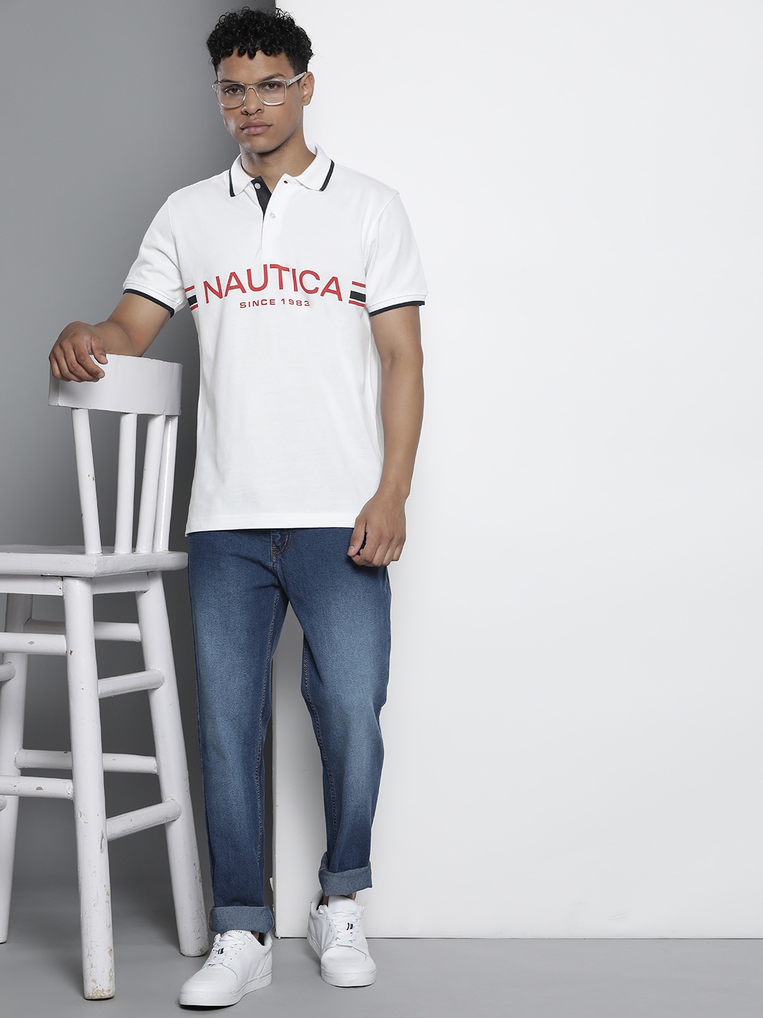 

Nautica Brand Logo Printed Polo Collar Pure Cotton T-shirt, White