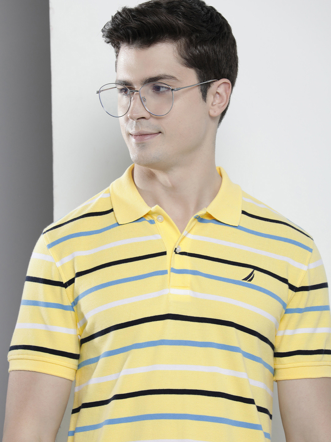 

Nautica Striped Polo Collar Pure Cotton T-shirt, Yellow